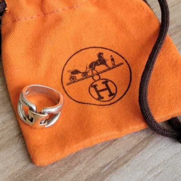 Hermes 18kt. & S/S Baque Argent Massif H Women's Ring Size Approx. 5.25